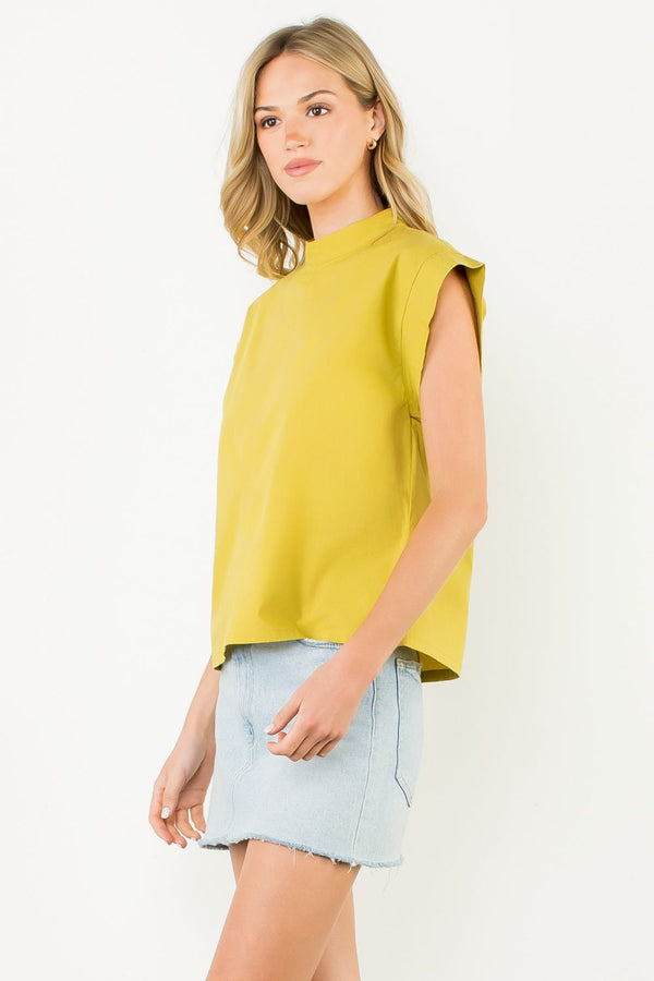 Mock Neck Quilted Sleeve Top