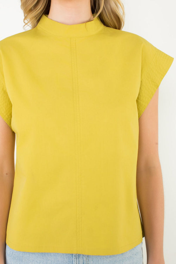 Mock Neck Quilted Sleeve Top