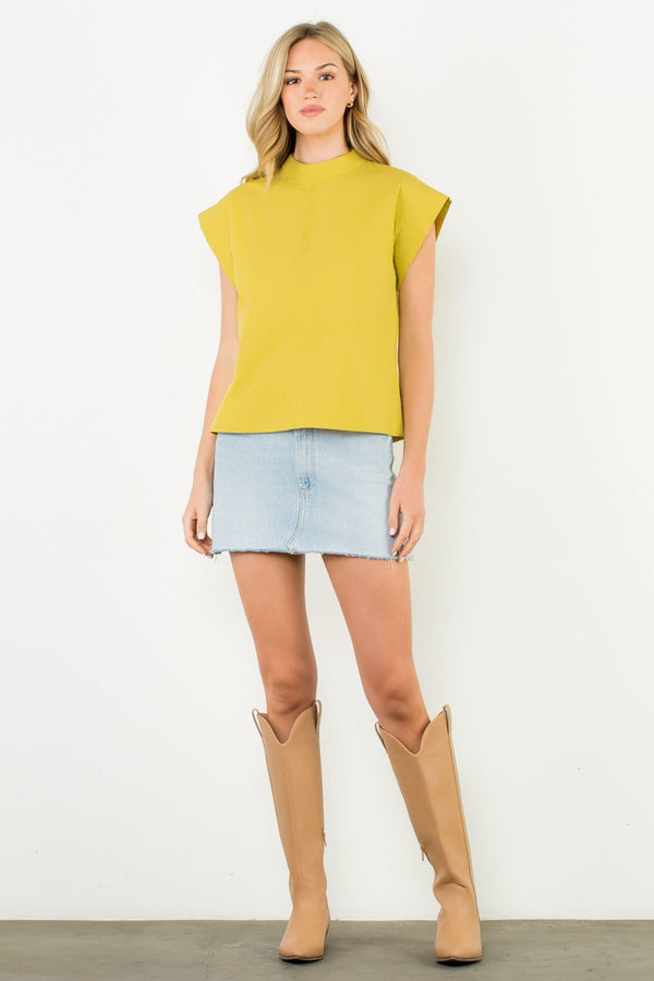 Mock Neck Quilted Sleeve Top