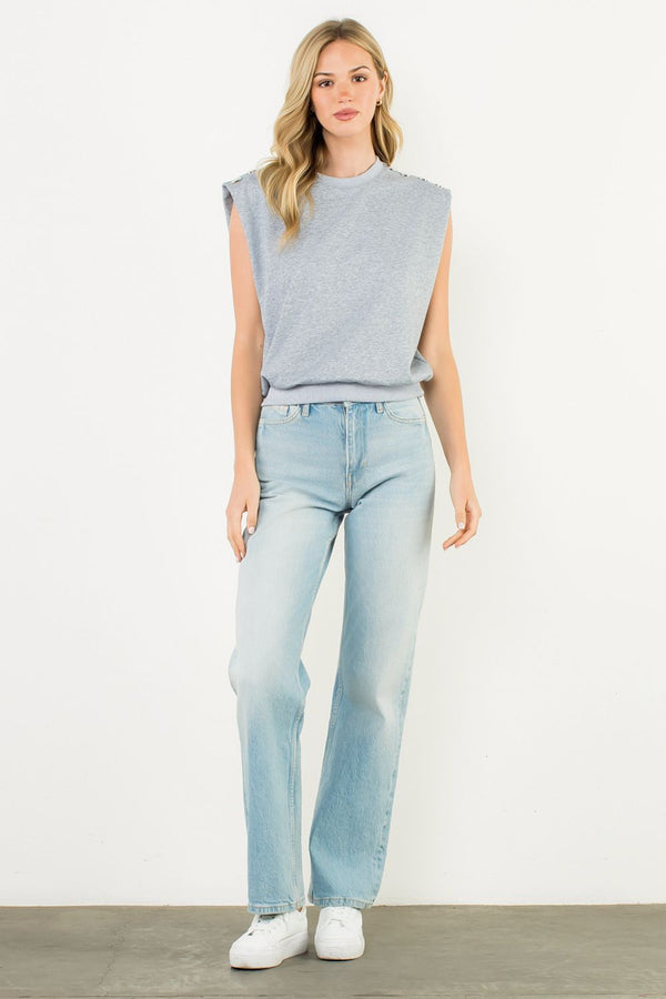 Metal Button Shoulder Sleeveless Top