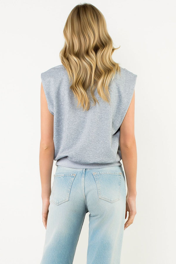 Metal Button Shoulder Sleeveless Top