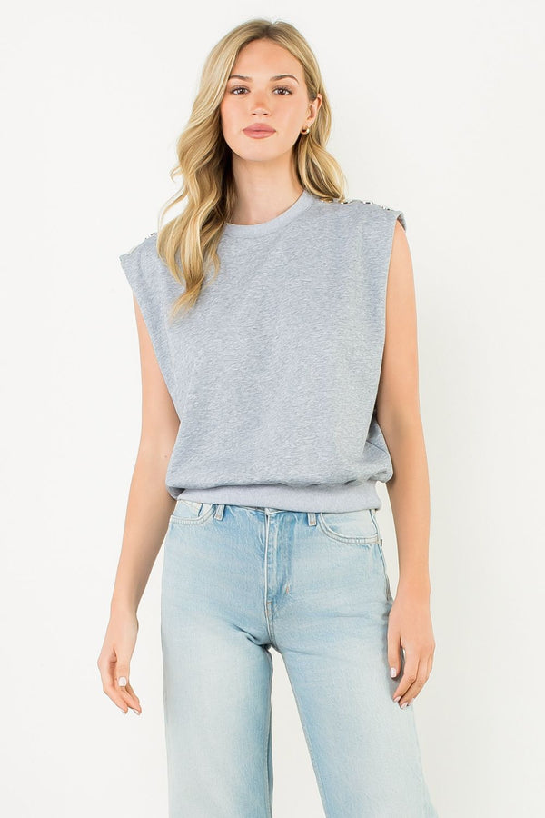 Metal Button Shoulder Sleeveless Top