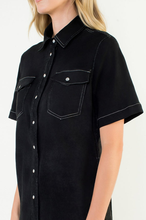 Short Sleeve Suede Dress