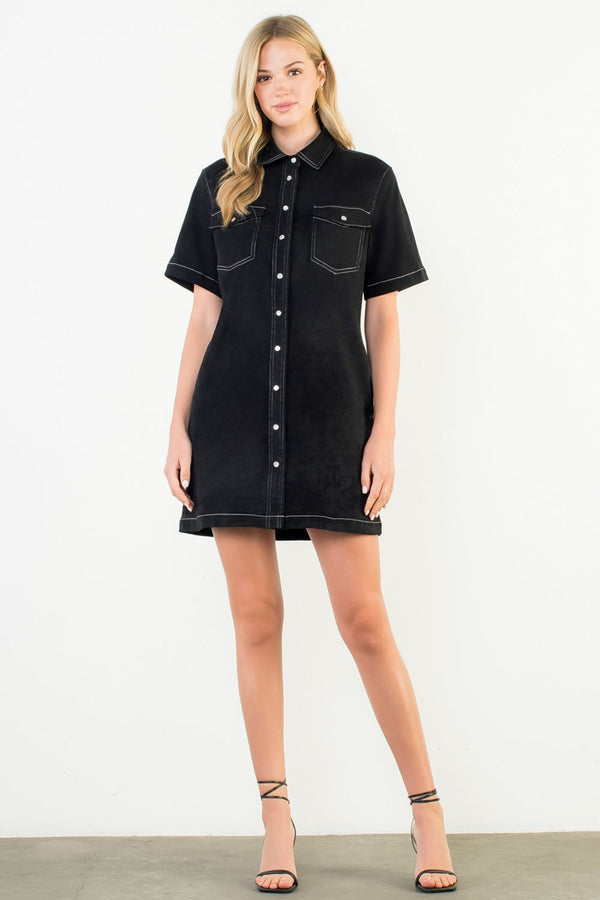 Short Sleeve Suede Dress