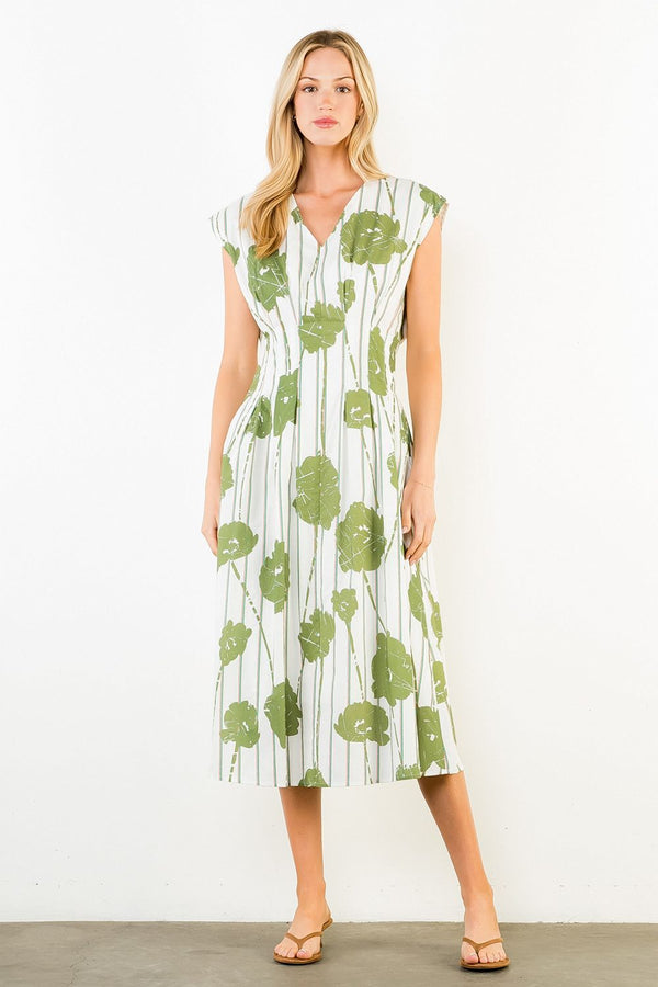Sleeveless Pattern Detail V-Neck Dress