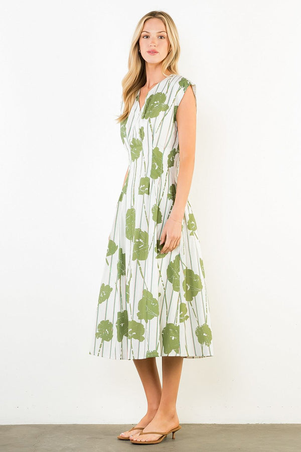 Sleeveless Pattern Detail V-Neck Dress