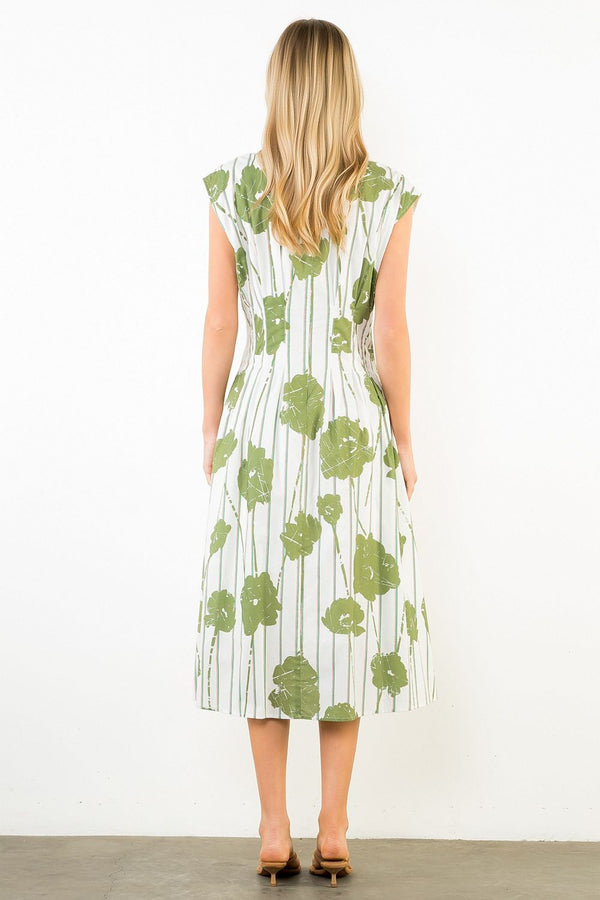 Sleeveless Pattern Detail V-Neck Dress