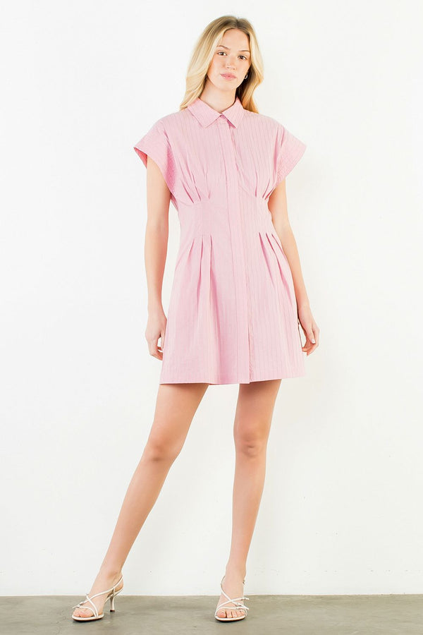 Short Sleeve Striped Button Down Dress