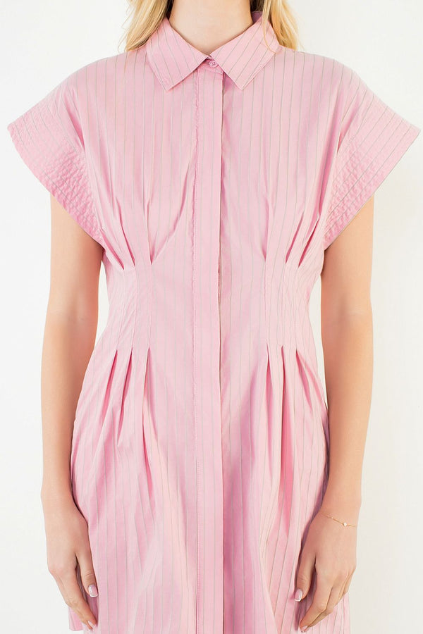 Short Sleeve Striped Button Down Dress