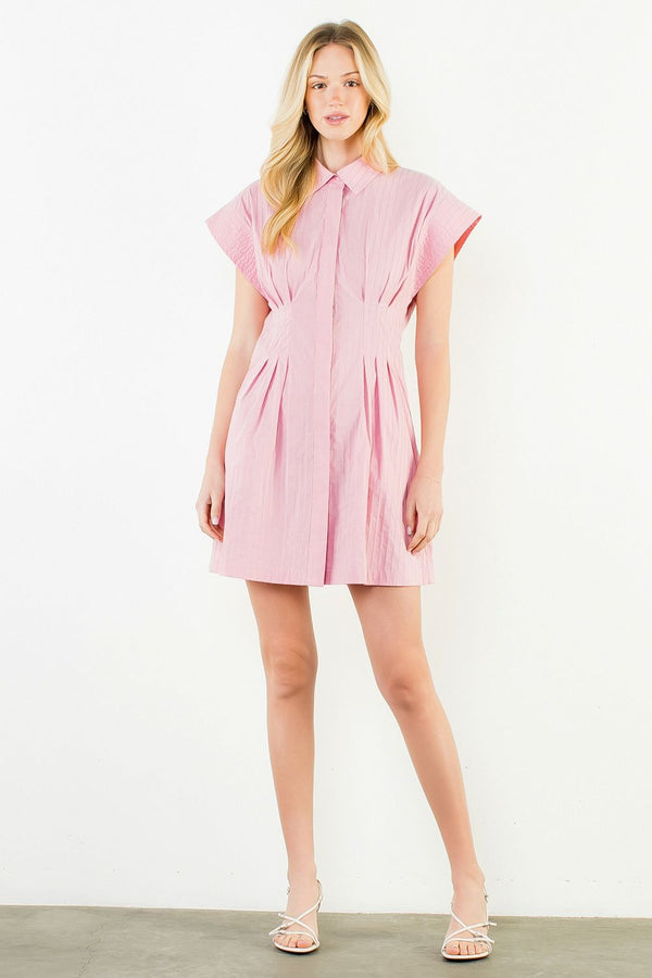 Short Sleeve Striped Button Down Dress