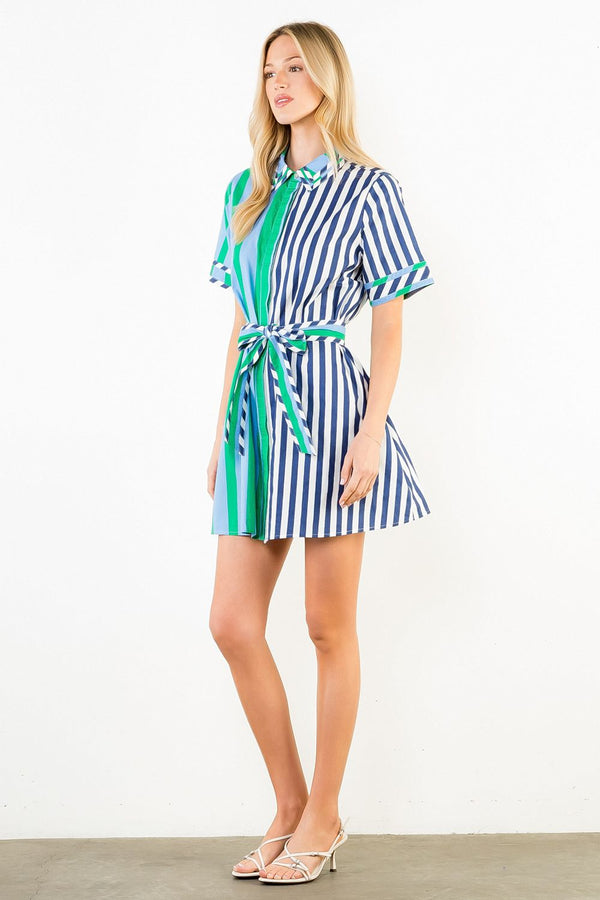 Short Sleeve Collared Striped Dress