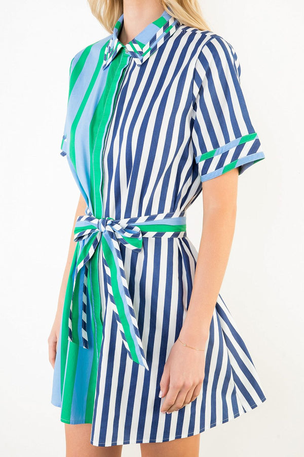 Short Sleeve Collared Striped Dress