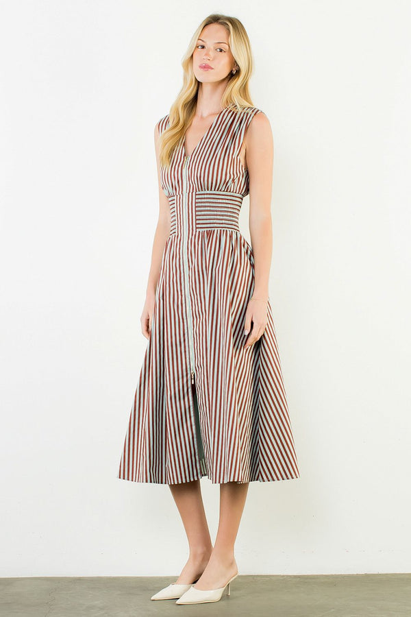 Sleeveless Vertical Stripes Zippered Dress
