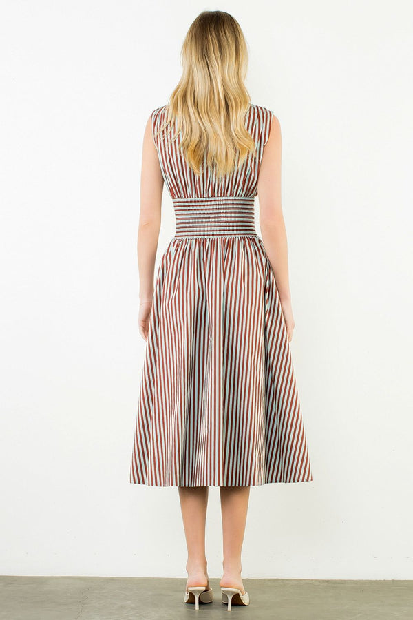 Sleeveless Vertical Stripes Zippered Dress