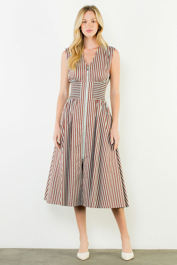 Sleeveless Vertical Stripes Zippered Dress