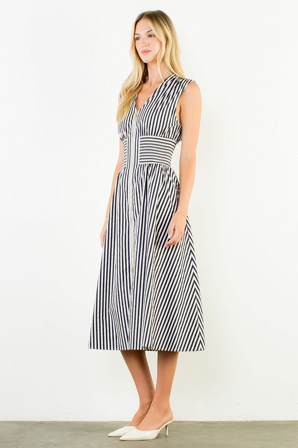 Sleeveless Vertical Stripes Zippered Dress