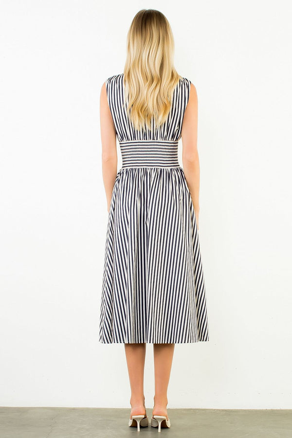 Sleeveless Vertical Stripes Zippered Dress