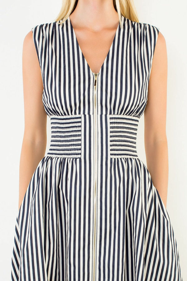 Sleeveless Vertical Stripes Zippered Dress