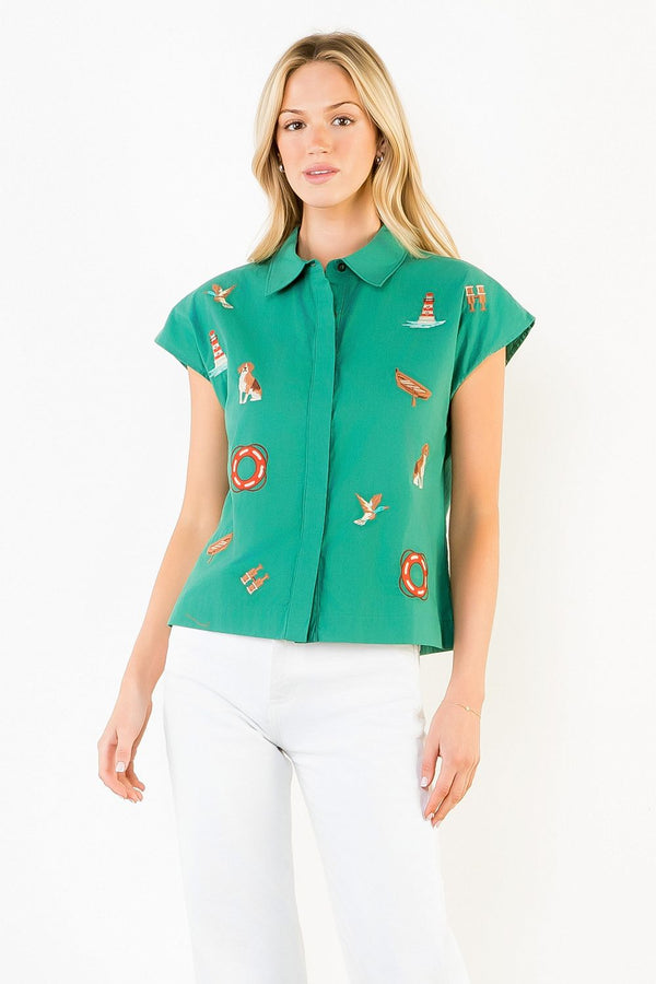 Short Sleeve Button Up Sailing Top