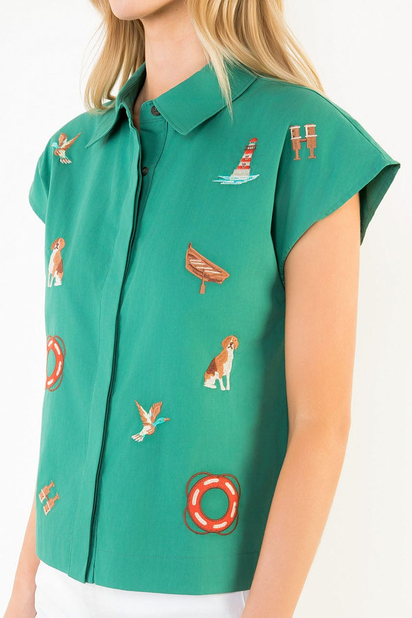 Short Sleeve Button Up Sailing Top
