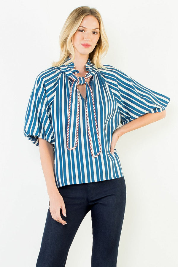 Stripe Tie Front Top