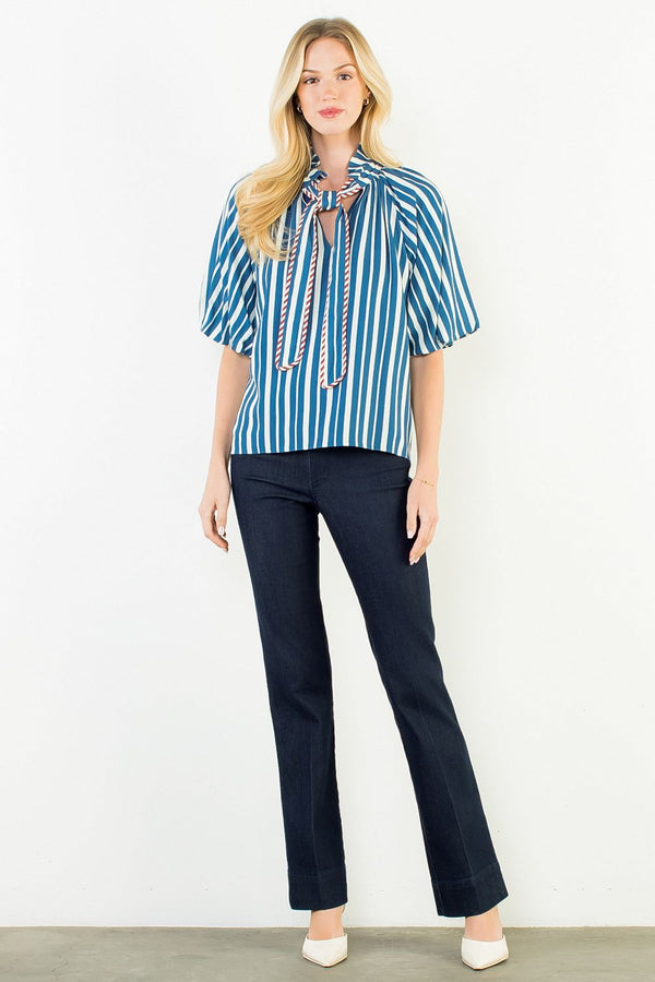 Stripe Tie Front Top