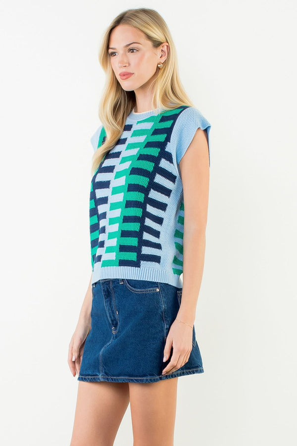 Short Sleeve Colorblock Knit Top