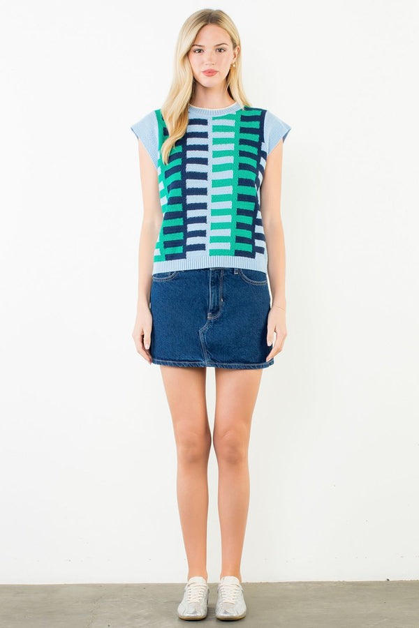 Short Sleeve Colorblock Knit Top