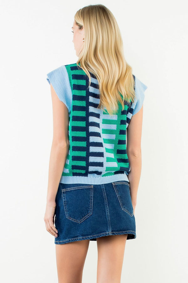Short Sleeve Colorblock Knit Top