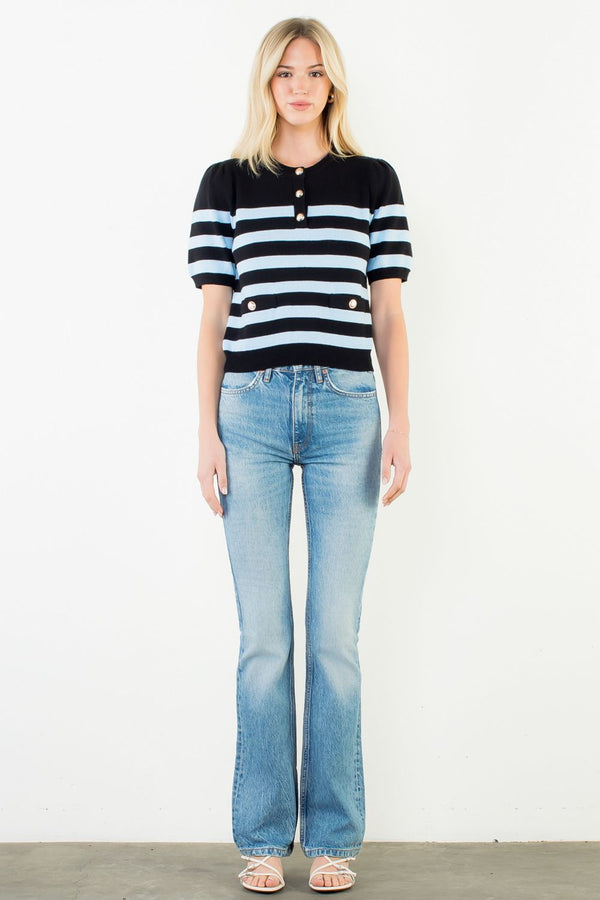 Short Sleeve Striped Knit Top