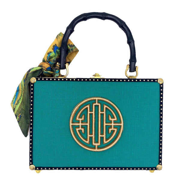 Chinoiserie Teal Leopard Bag