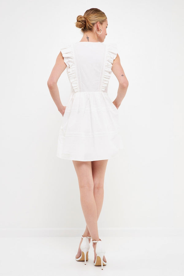 Lace Trim V Placket Mini Dress
