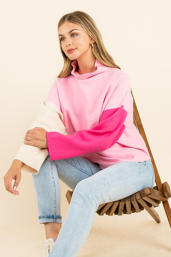 Funnel Neck Colorblock Sweater