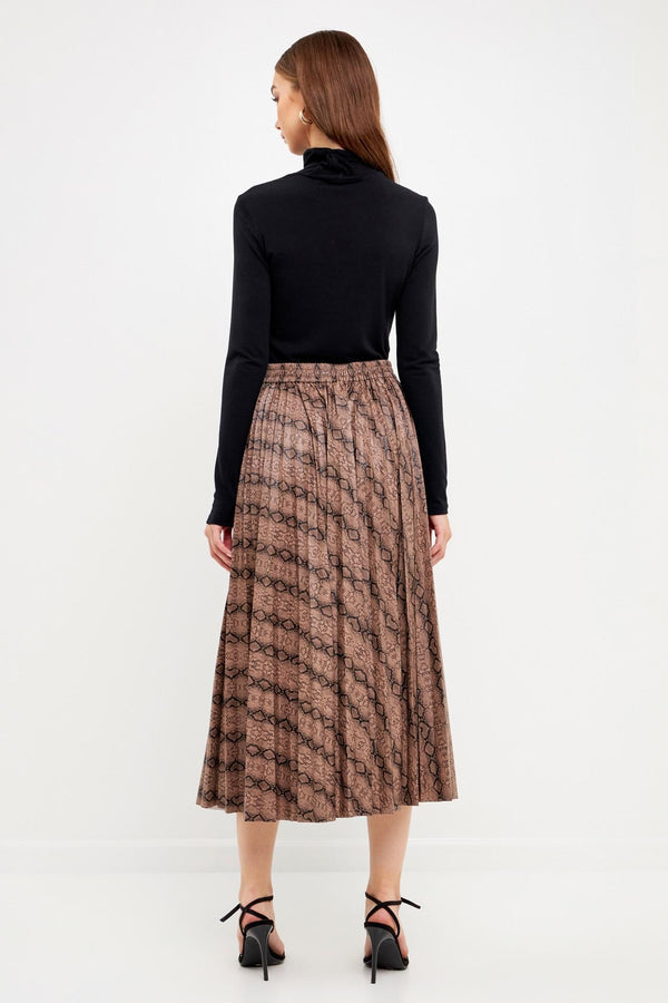 Animal Print Pleated Slit Detail Midi Skirt