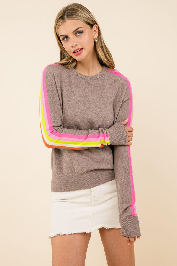 Stripe Sleeve Knit Sweater