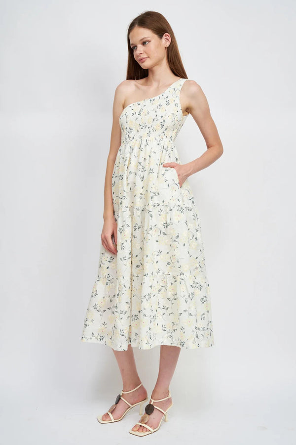 Floral Embroidered Asymmetrical Midi Dress