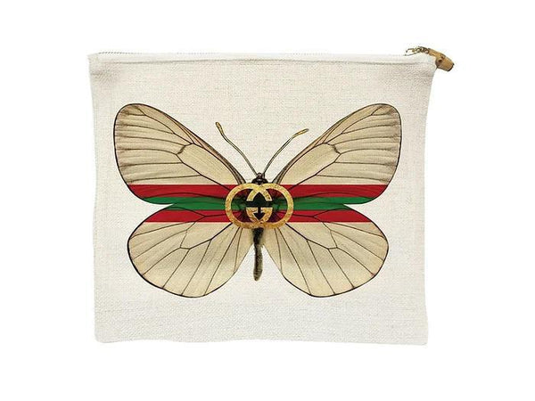 GG Butterfly Linen Cosmetic Bag