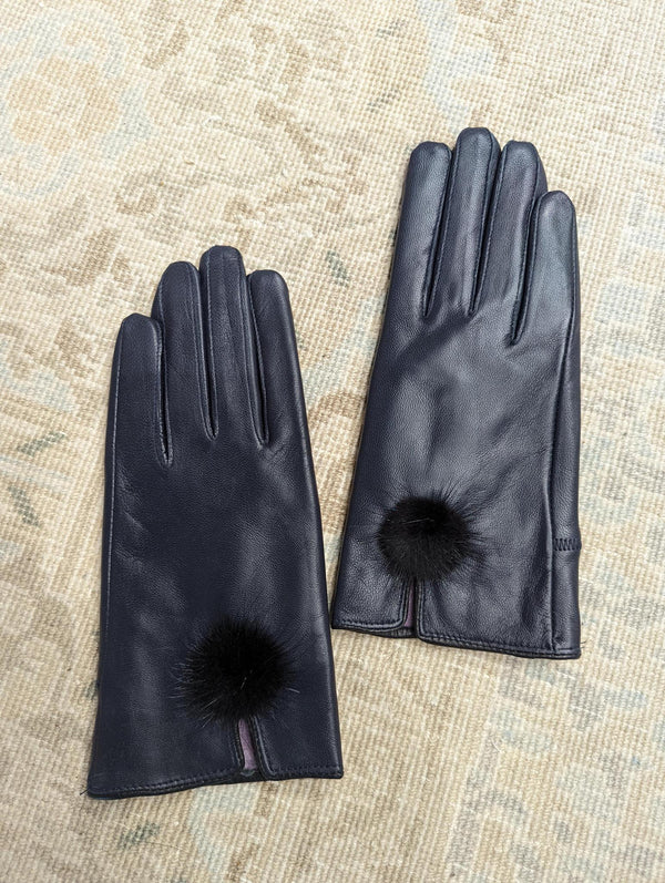 Pom Pom Leather Gloves